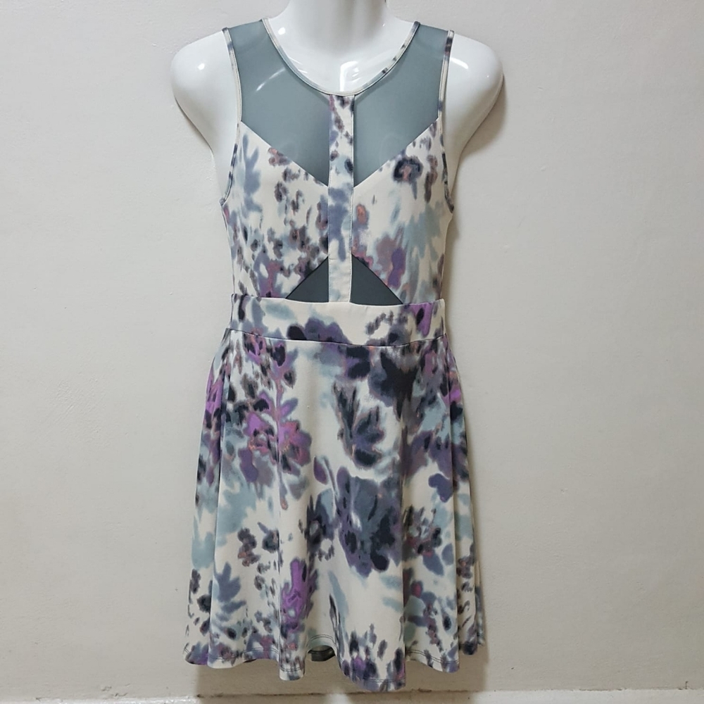 Urban Outfitters Silence Noise Dress Floral cutout Mesh Inset Skater Gray M